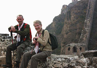 Senior couple hiking Gubeikou Great Wall